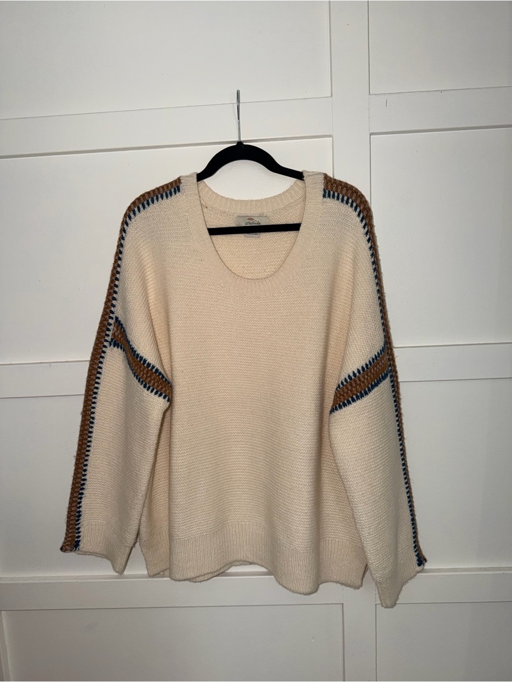 Cream Knit Women's Sweater with Contrasting Trim